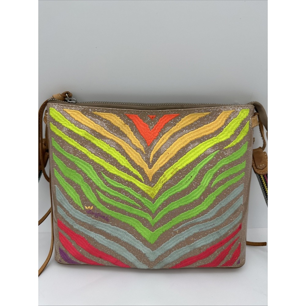 Consuela Veronica Downtown Zebra Embroidered glitter Crossbody Bag Purse - Picture 2 of 6